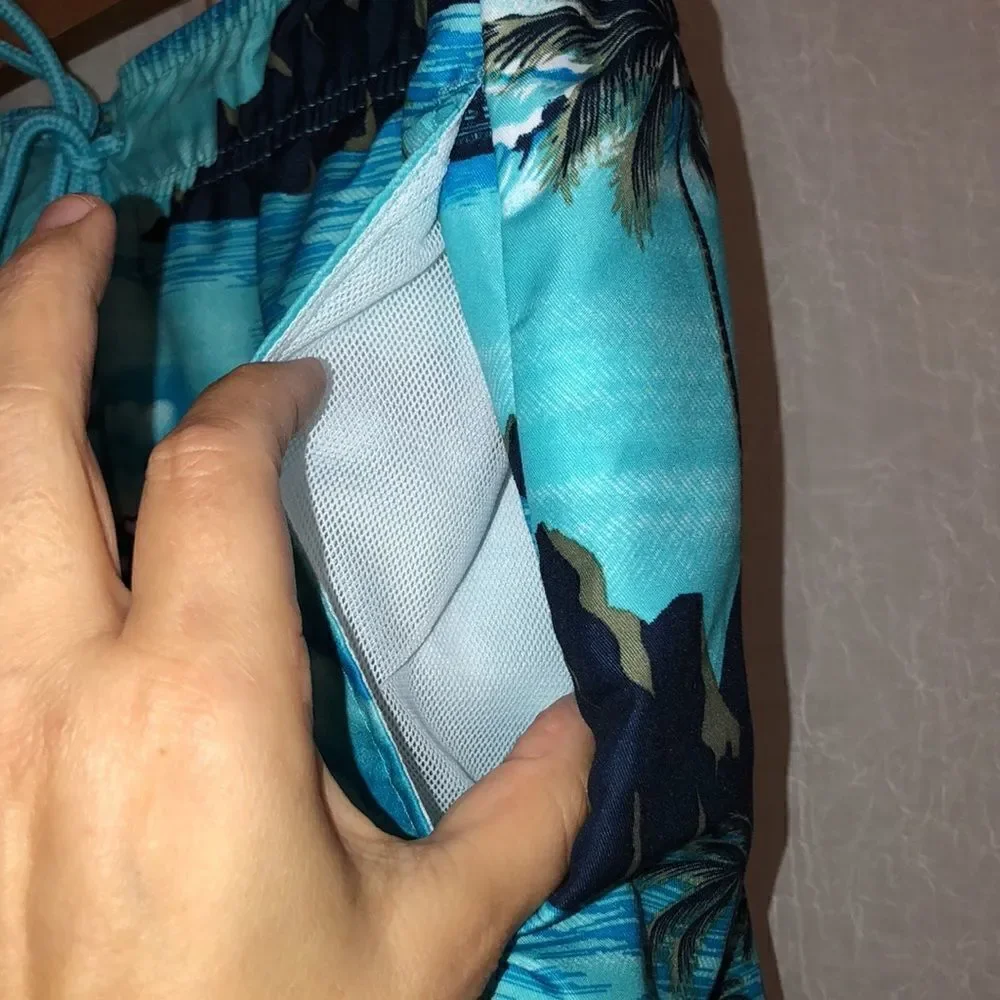 George L Tropical Teal Navy Swim Trunks